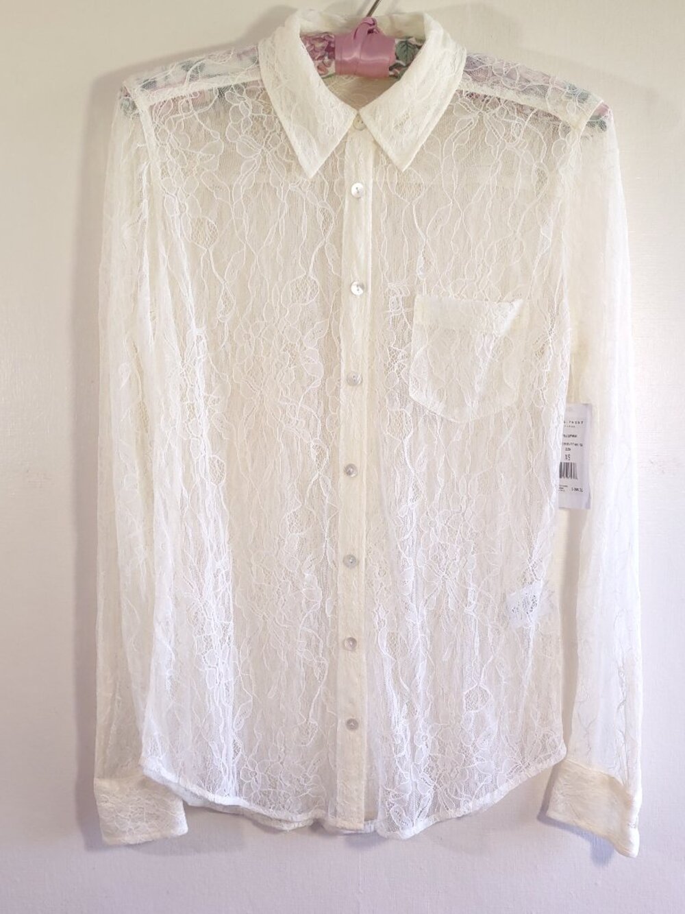 Equipment Femme Floral Lace Sheer Blouse Size XSmall Cream Euro Edgy Fantasy NWT